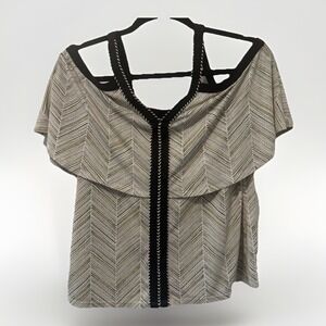 Cato Tan White Black Herringbone Sleeveless Racerback Tunic Tank Top‎ Size Small